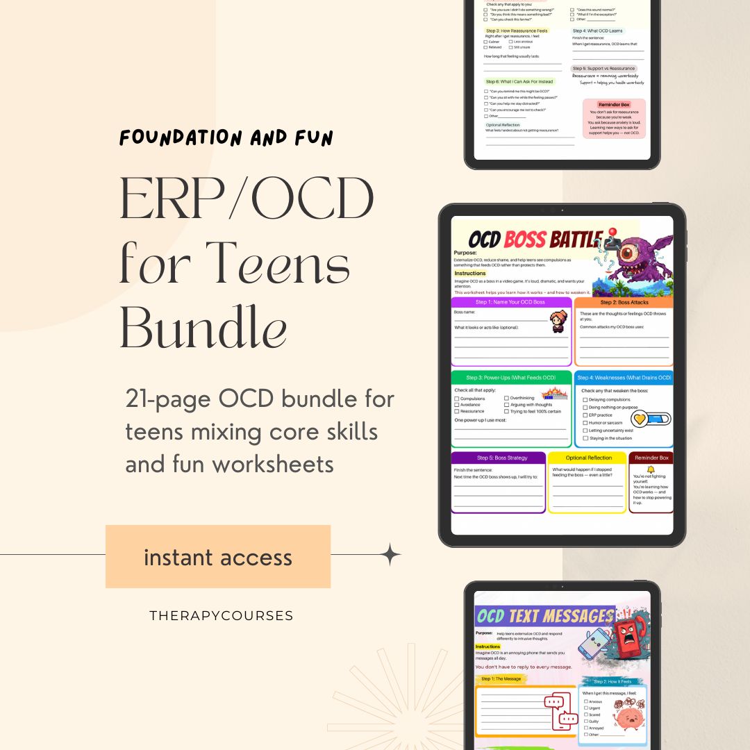 ERP OCD Worksheets for Teens Adolescents: Fun Engaging Tools for Therapists, Counselling Resources