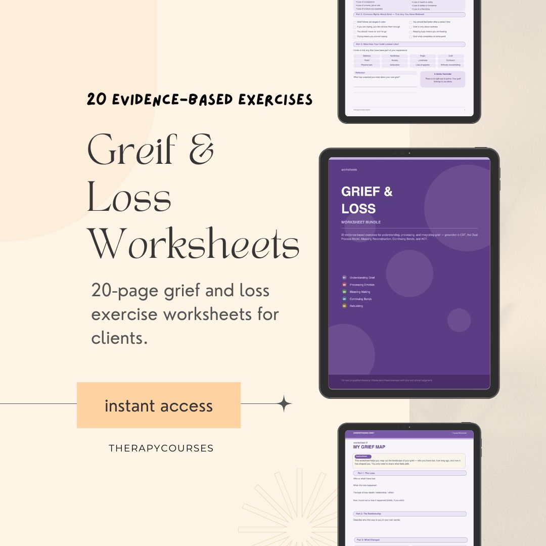 Grief Worksheets Bundle | 20 Evidence-Based Therapy Worksheets, Counselling Resources