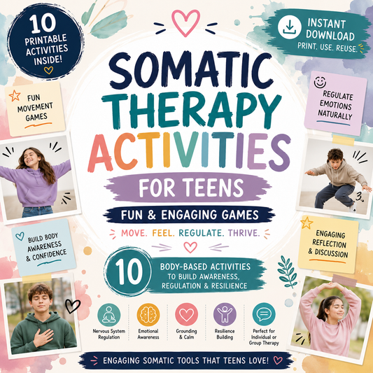 Somatic Therapy Activities for Teens | 10 Fun & Engaging Therapy Games | Printable PDF