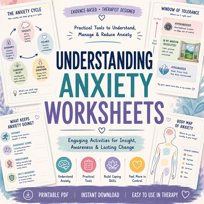 Understanding Anxiety: 10 CBT ACT Based Psycho-education Worksheets & Activities