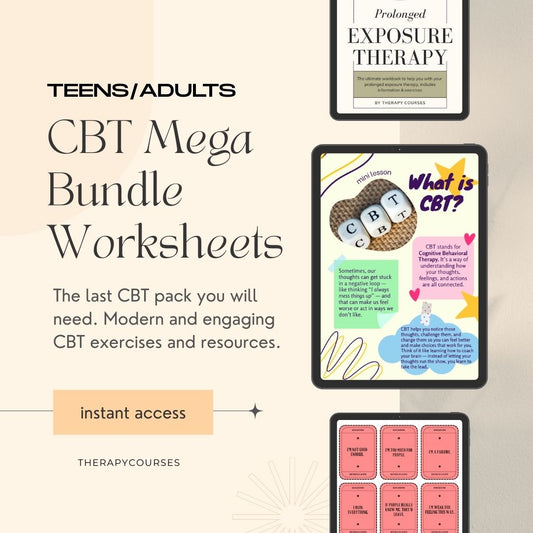 Modern CBT Worksheets for Therapy - Full Resources & Exercises Package to Learn CBT