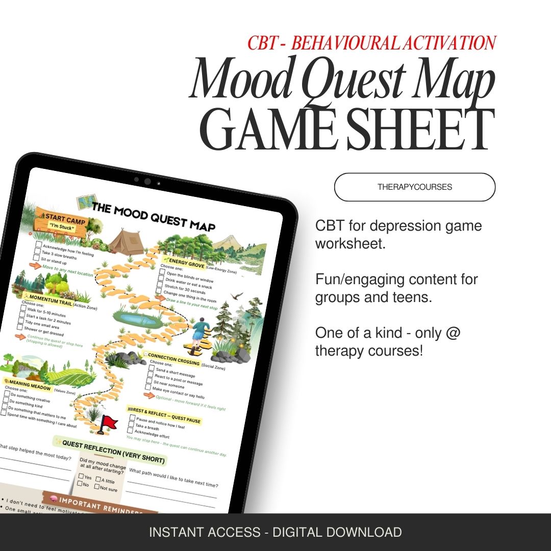 Mood Map Quest: A CBT Game, Depression Worksheet, Behavior Activation, Therapy Game, Good for Group & Teens - Therapy Handouts