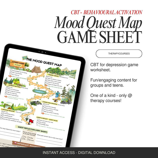Mood Map Quest: A CBT Game, Depression Worksheet, Behavior Activation, Therapy Game, Good for Group & Teens - Therapy Handouts