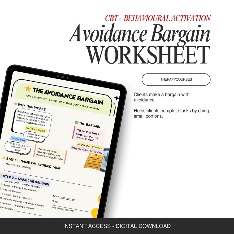 The Avoidance Bargain: CBT for Depression Worksheet, Behavioral Activa ...