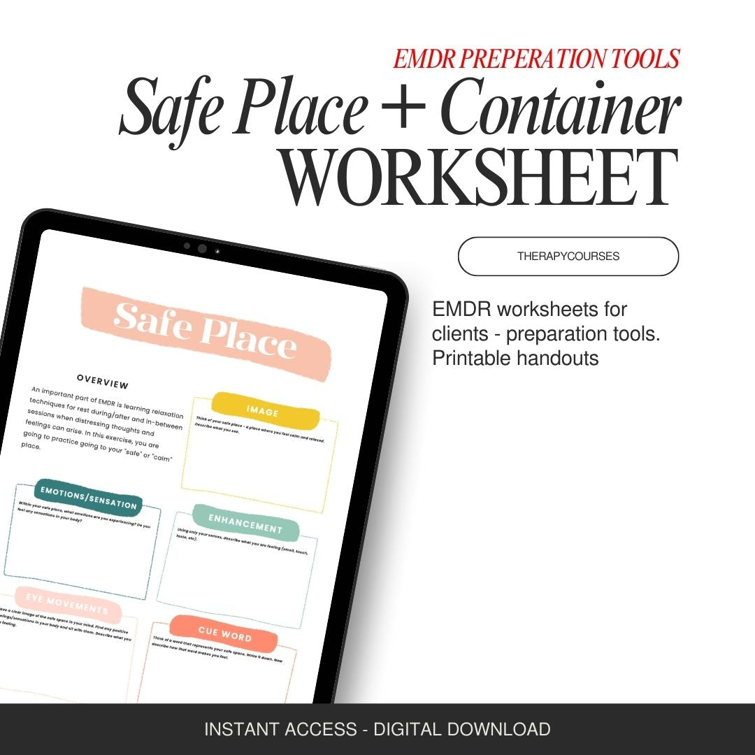 EMDR Safe Place & Container Worksheets — Client Handouts, Resources, Tools