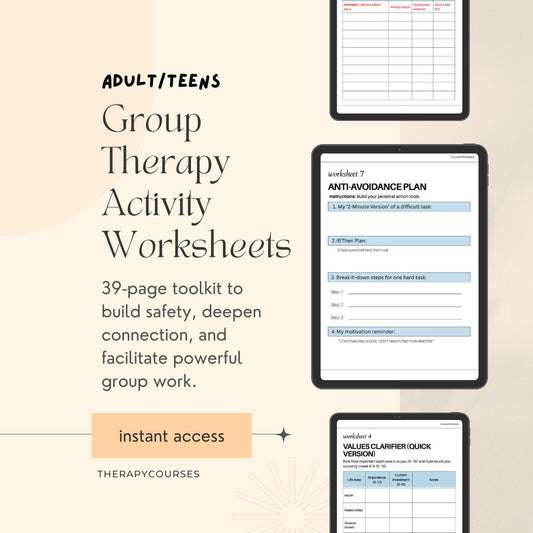 Group Therapy Activity Worksheets: 30 page Toolkit for Adults, Teens (Adolescents) Handouts