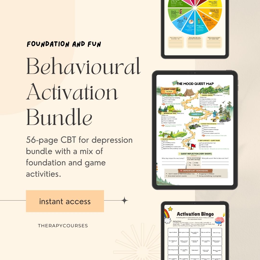 Behavioral Activation Worksheet Bundle - CBT for Depression, Adults, Teens, Groups, Therapy Tools Resources