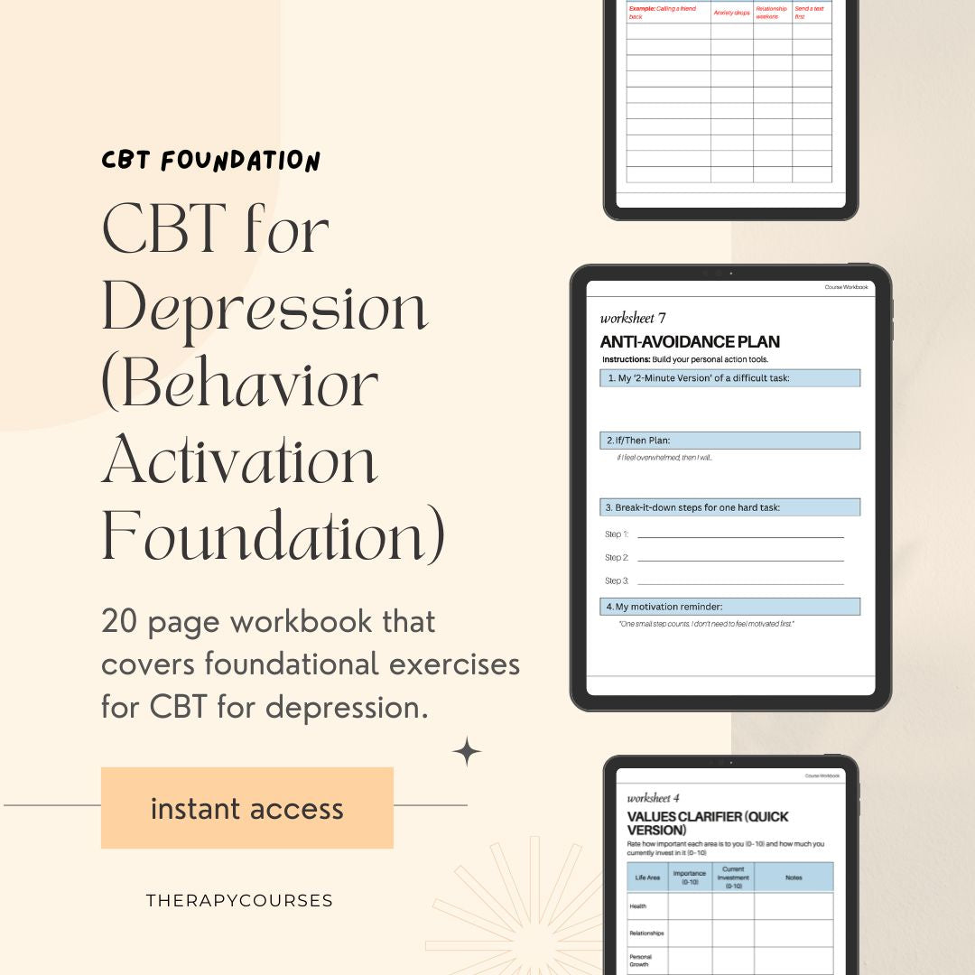 CBT for Depression Worksheets: Behavioral Activation Foundation Exercises + Handouts, Therapy Tools, Psychology
