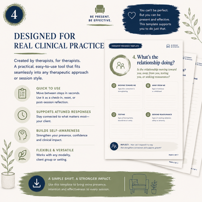 Therapist Presence Template | 7-Step Clinical Reflection Framework for Therapists (Printable PDF)