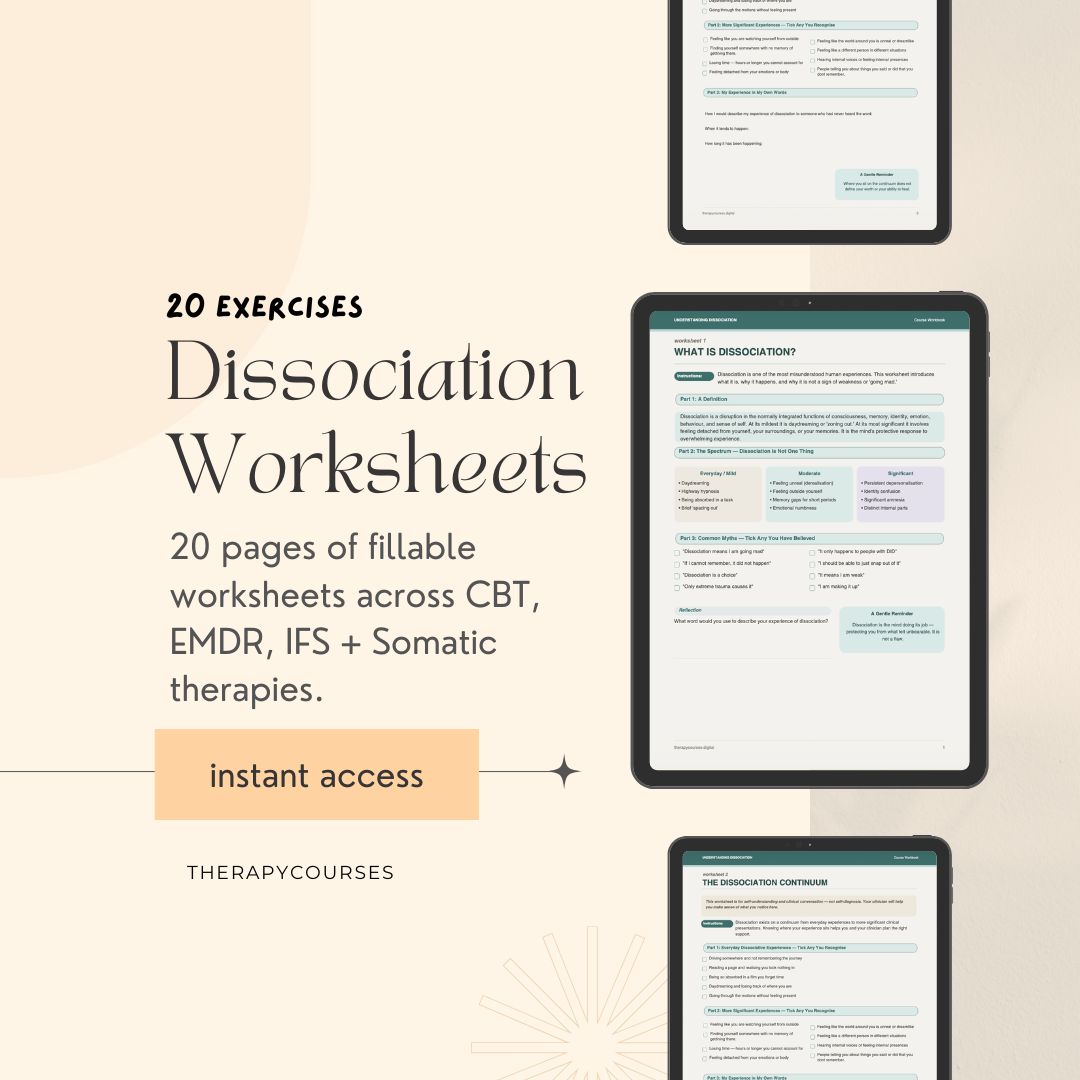 Dissociation Worksheets for Therapists - 20 Exercises + Tools for Dissociation (groups, hanouts)