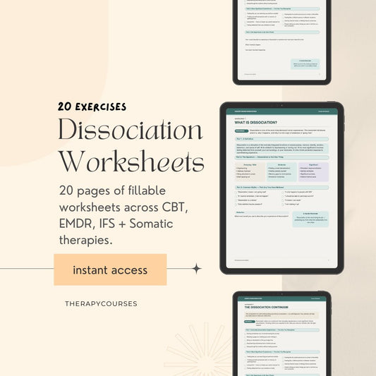 Dissociation Worksheets for Therapists - 20 Exercises + Tools for Dissociation (groups, hanouts)