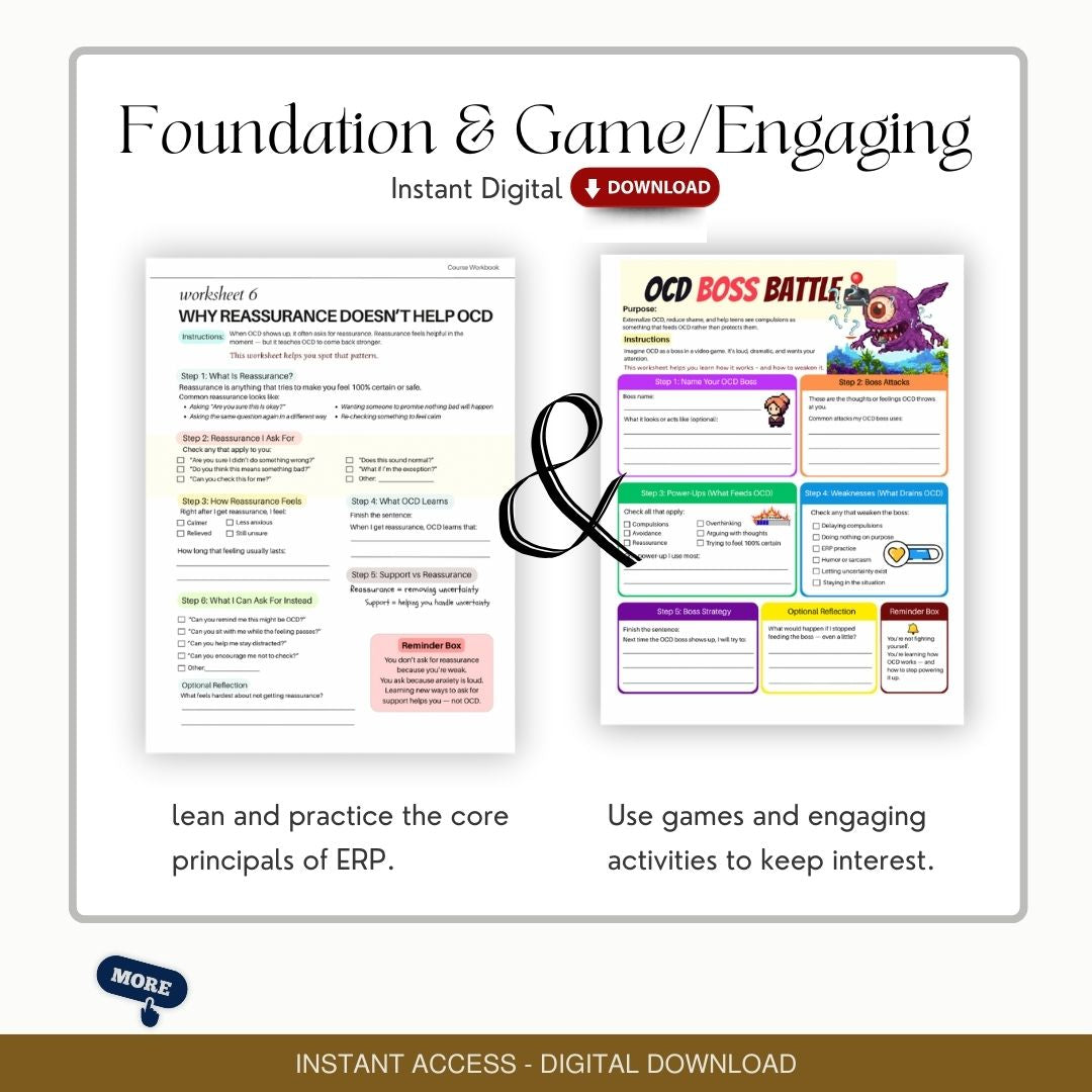 ERP OCD Worksheets for Teens Adolescents: Fun Engaging Tools for Therapists, Counselling Resources