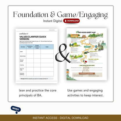 Behavioral Activation Worksheet Bundle - CBT for Depression, Adults, Teens, Groups, Therapy Tools Resources