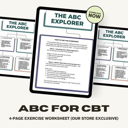 CBT for ABC Explorer Worksheet — Modern CBT Tools for Clients, Teens & Therapy Sessions (Printable PDF)