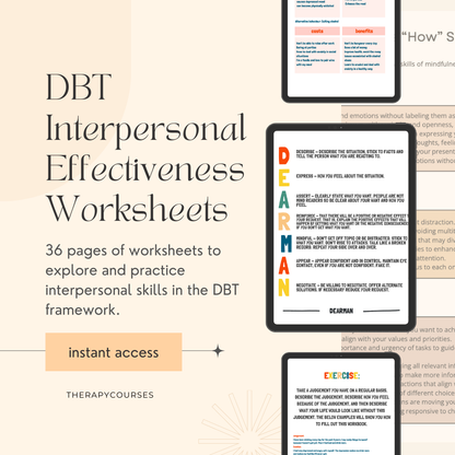 DBT Interpersonal Effectiveness Worksheets PDF & 50 DEARMAN Communication Cards