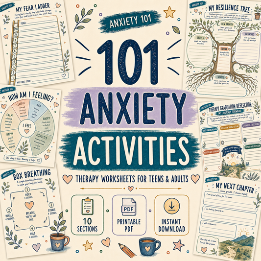 101 Anxiety Activities - Anxiety Worksheets + Exercises, Handouts for Therapists Printables