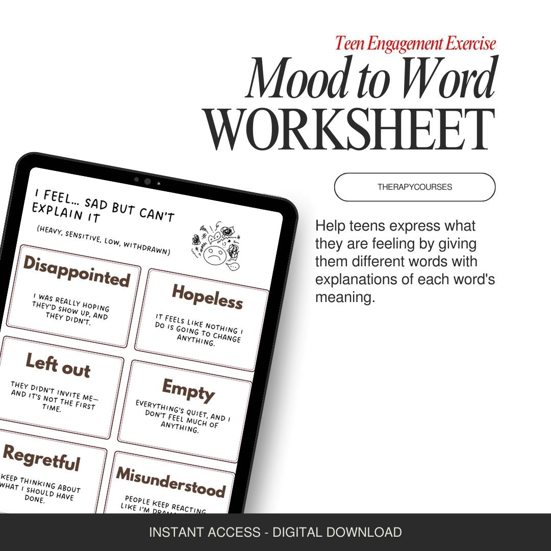 Mood to Word Worksheet: Help Teens Express Feelings