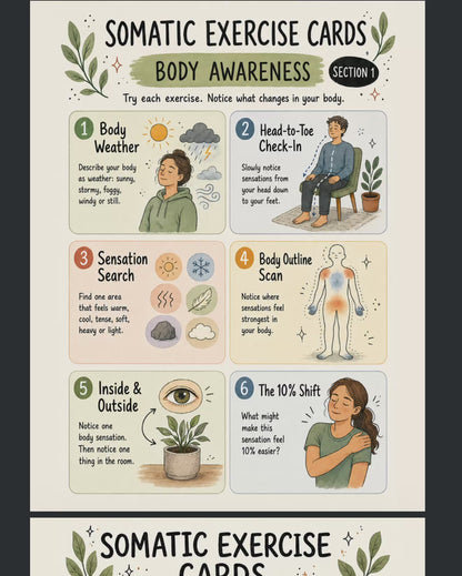 Somatic Therapy Exercise Cards - 60 Somatic Activity Flashcards (Digital Download PDF)