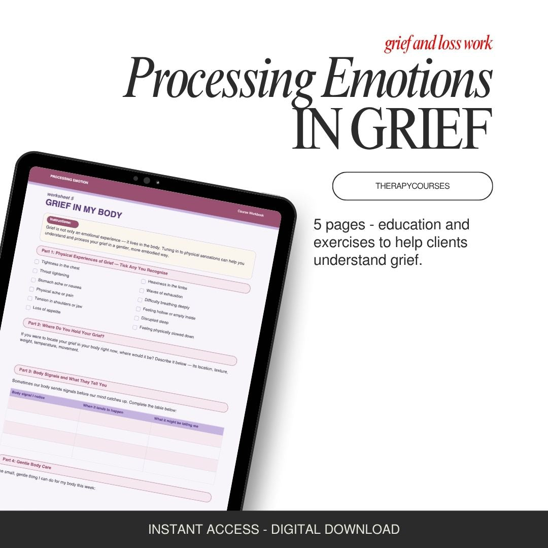 Processing Emotion in Grief Worksheets for Therapists - CBT + Dual Process Bundle PDF