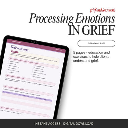 Processing Emotion in Grief Worksheets for Therapists - CBT + Dual Process Bundle PDF