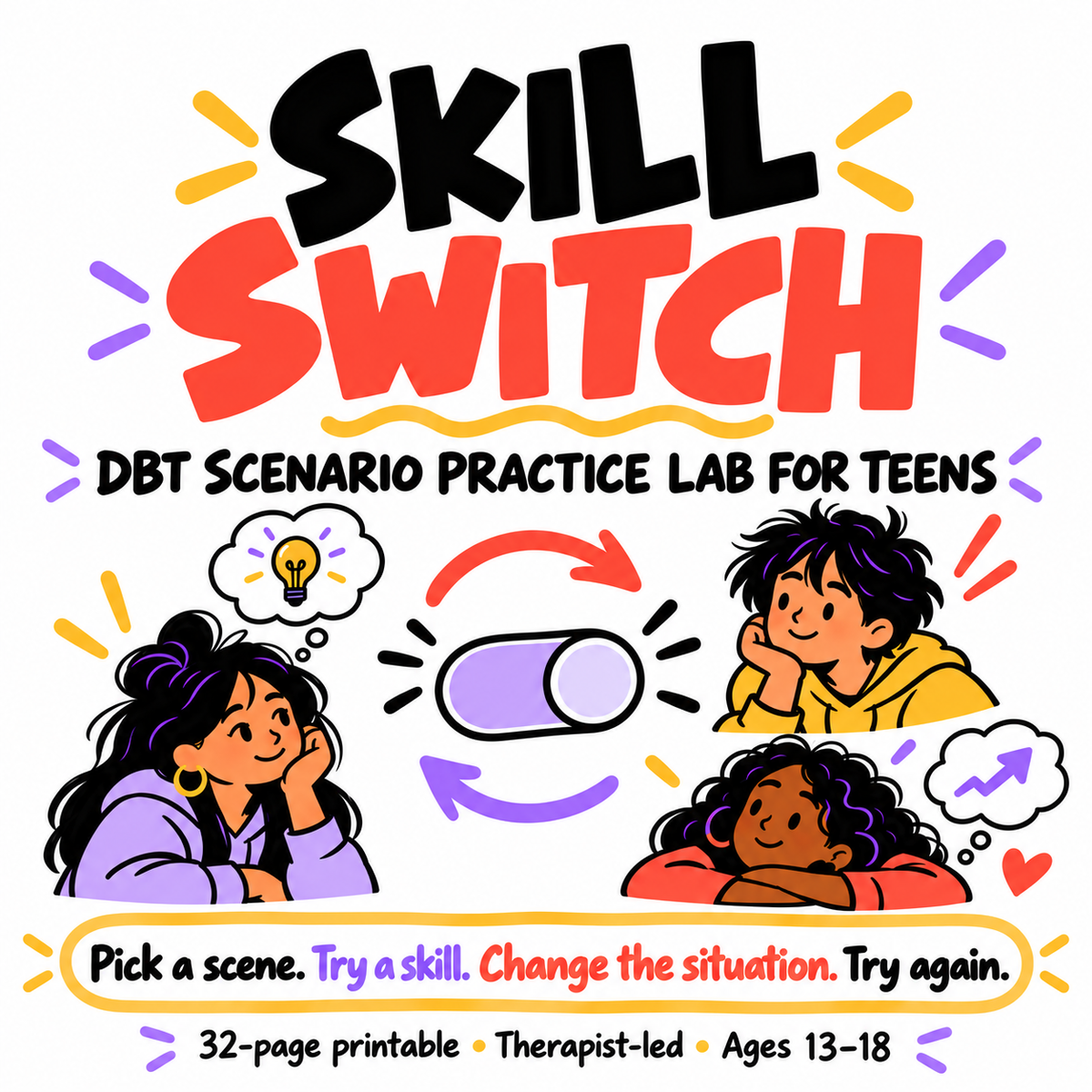 Teen DBT Game - Skill Switch: Adolescent Therapy Game DBT STOP, DEARMAN, TIPP