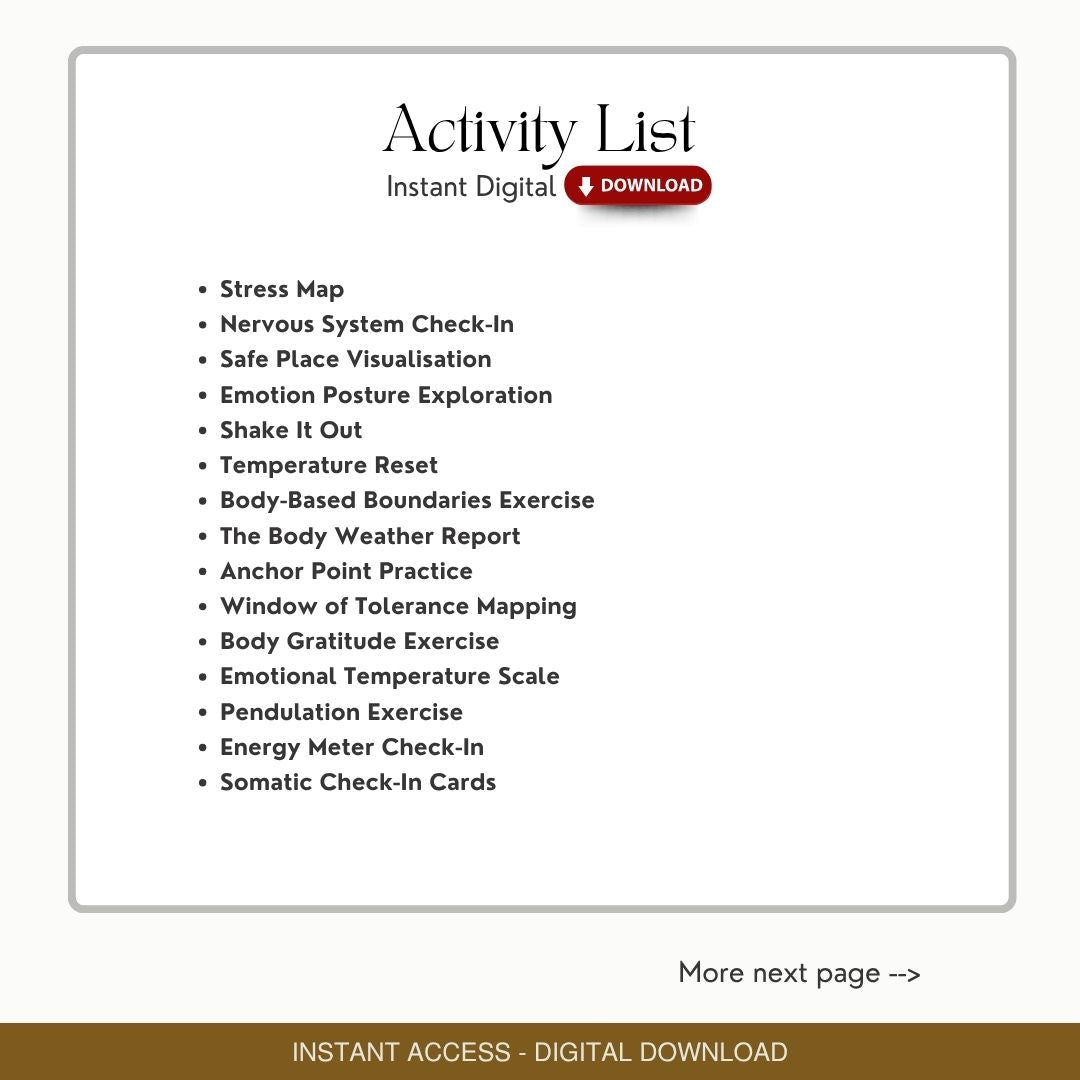 Somatic Therapy Activity Pack for Therapists - Somatic Worksheets, Psychology Tools