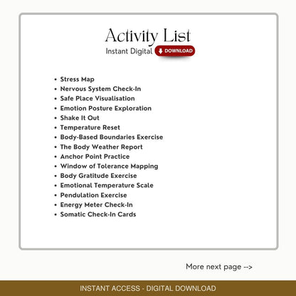Somatic Therapy Activity Pack for Therapists - Somatic Worksheets, Psychology Tools