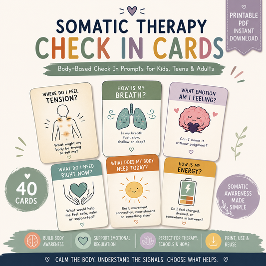 Somatic Therapy Check In Cards - Somatic Activity Flashcards, Body Based Prompts