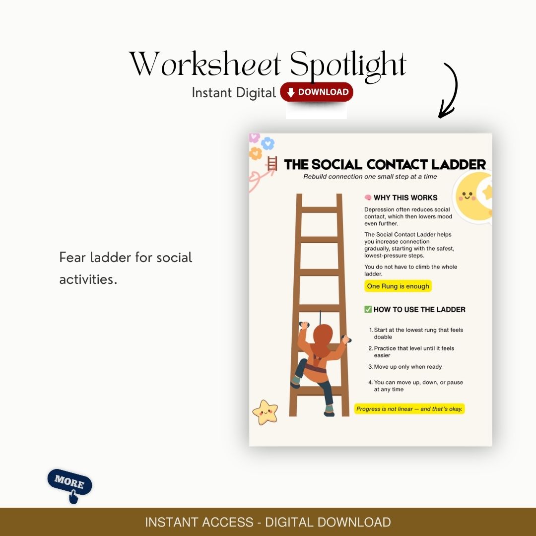 Social Contact Ladder: CBT for Depression, Social Anxiety Worksheets, Therapy Activities