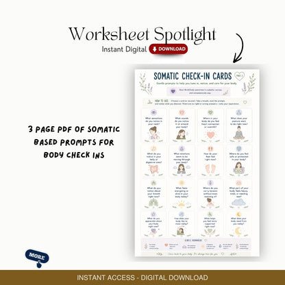 Somatic Therapy Check In Cards - Somatic Activity Flashcards, Body Based Prompts