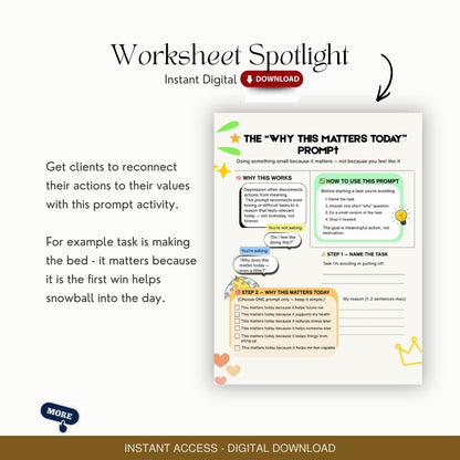 “Why This Matters Today” Prompt Activity: Depression Worksheet, CBT Tool, Therapy Resource