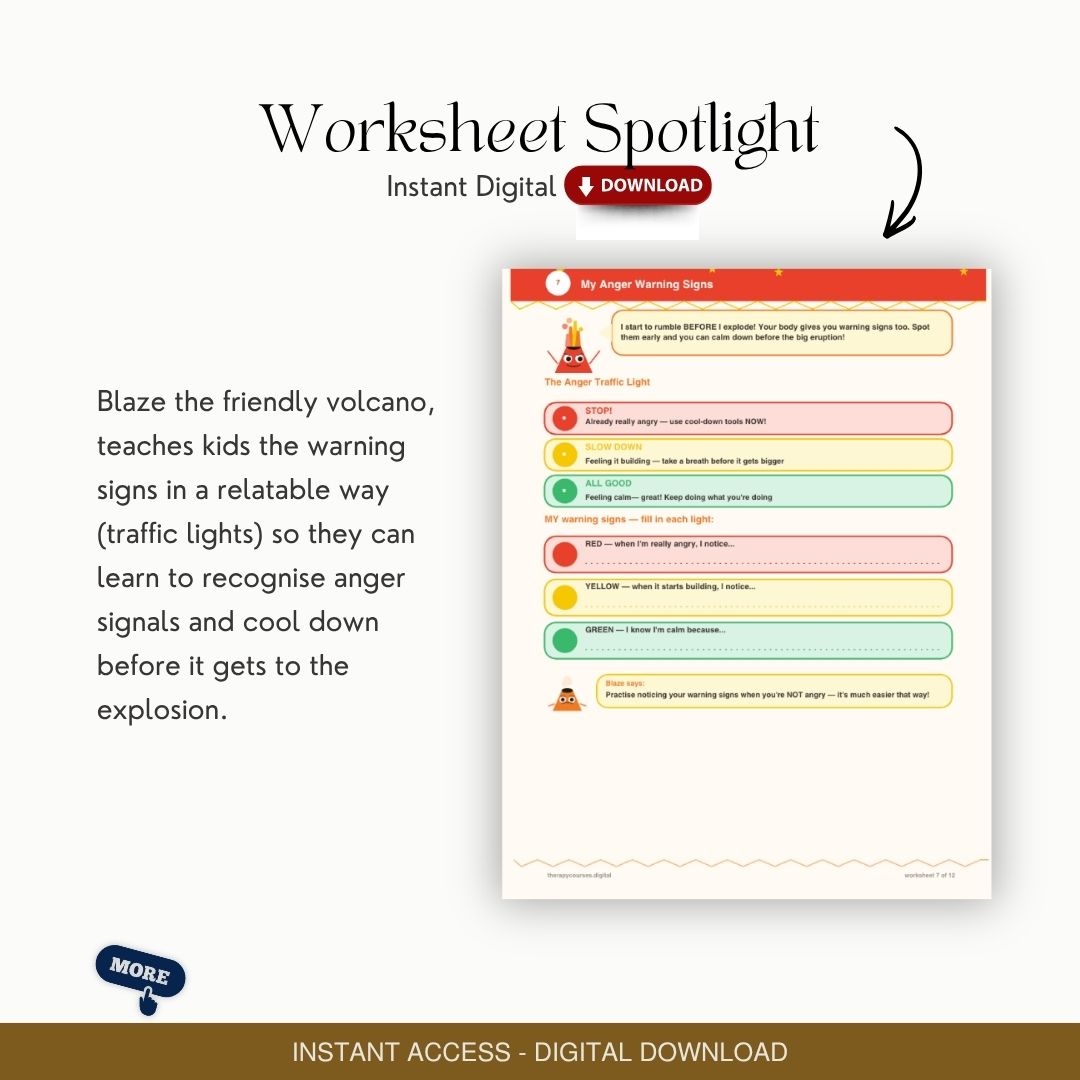 Anger Management Worksheets for Kids: 12 CBT Activities for Children Handouts Exercises (Ages 6-12)