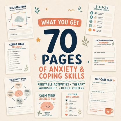 Anxiety Coping Skills Printable / Posters: 70 Engaging Breathing & Grounding Exericises