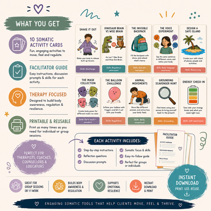 Fun Somatic Activities Pack for Teens & Adults | 10 Body-Based Therapy Activities | Printable PDF