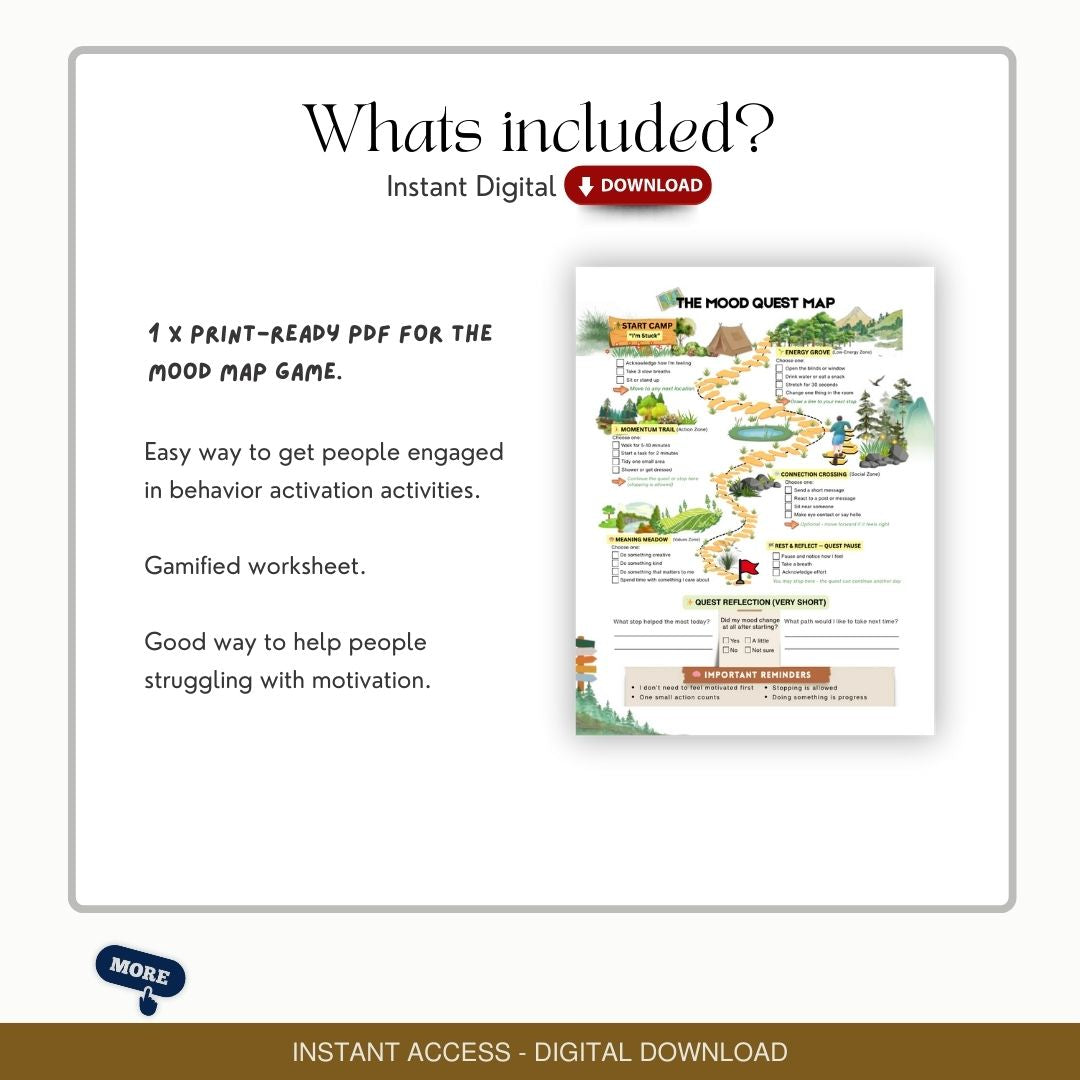 Mood Map Quest: A CBT Game, Depression Worksheet, Behavior Activation, Therapy Game, Good for Group & Teens - Therapy Handouts