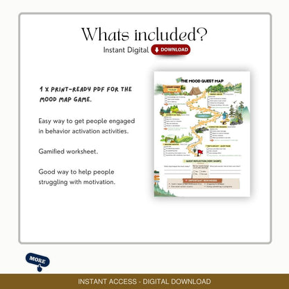 Mood Map Quest: A CBT Game, Depression Worksheet, Behavior Activation, Therapy Game, Good for Group & Teens - Therapy Handouts