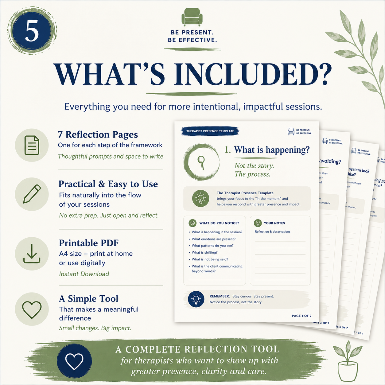 Therapist Presence Template | 7-Step Clinical Reflection Framework for Therapists (Printable PDF)