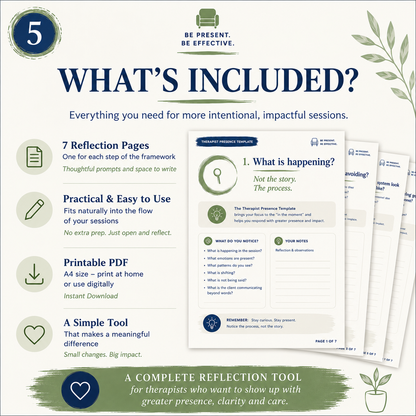 Therapist Presence Template | 7-Step Clinical Reflection Framework for Therapists (Printable PDF)