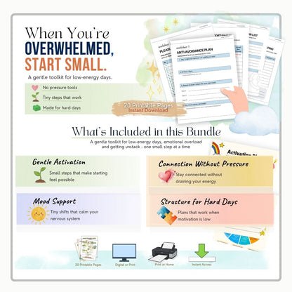 CBT for Depression Worksheets: Behavioral Activation Foundation Exercises + Handouts, Therapy Tools, Psychology