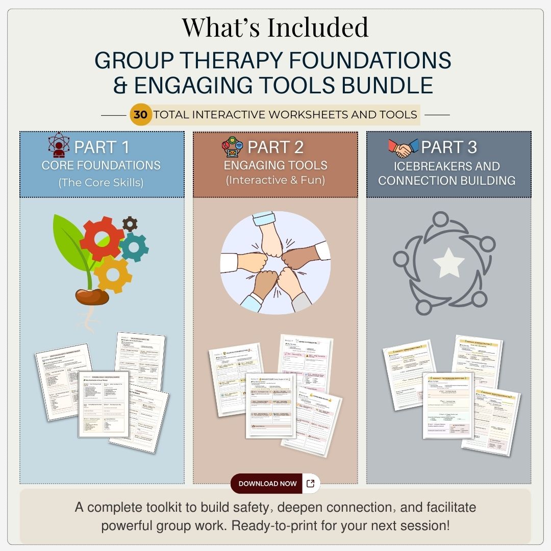 Group Therapy Activity Worksheets: 30 page Toolkit for Adults, Teens (Adolescents) Handouts