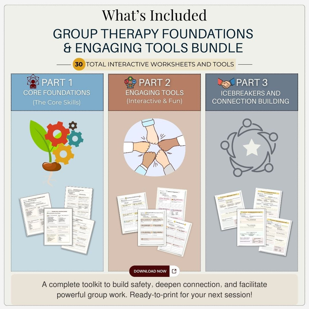 Group Therapy Activity Worksheets: 30 page Toolkit for Adults, Teens ...