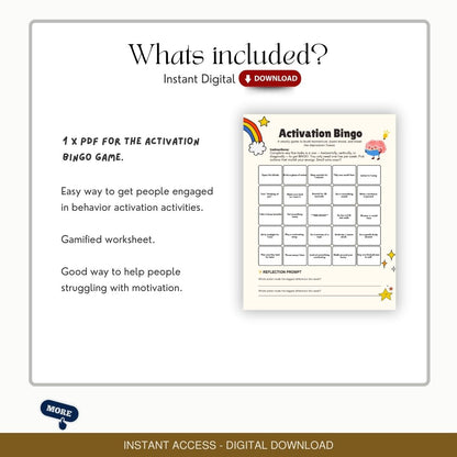 Activation Bingo CBT Game for Depression - Behavioral Activation for Adults & Teens, Group Therapy, Therapy Tools, Psychology Resources