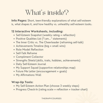 Self Esteem Worksheets for Teens - 51 Page Workbook pdf to Teach Teens Skills to Build Confidence