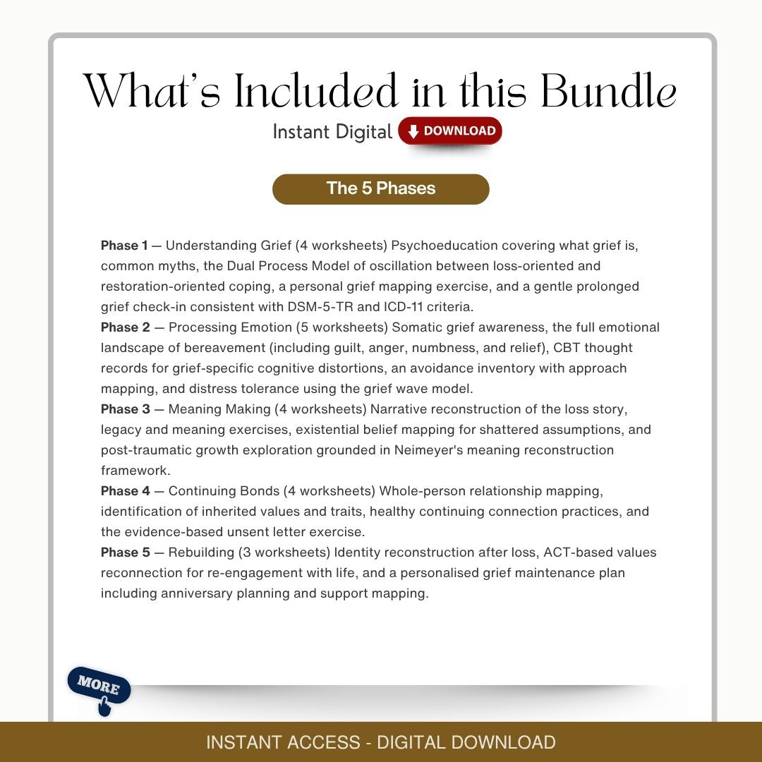 Grief Worksheets Bundle | 20 Evidence-Based Therapy Worksheets, Counselling Resources