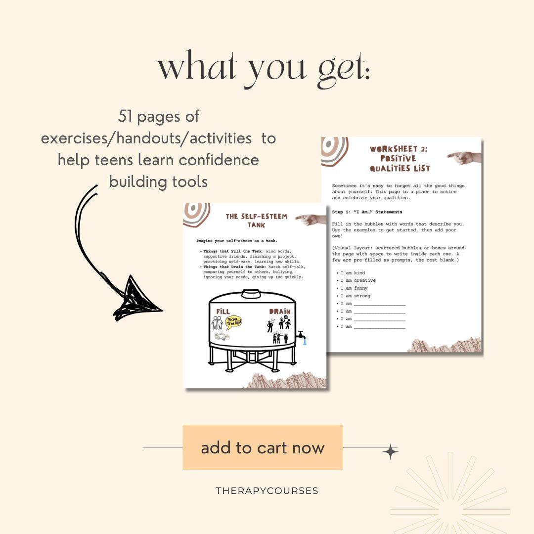 Self Esteem Worksheets for Teens - 51 Page Workbook pdf to Teach Teens Skills to Build Confidence