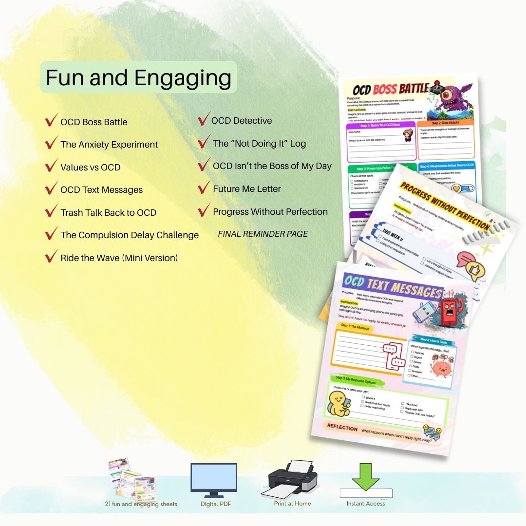 ERP OCD Worksheets for Teens Adolescents: Fun Engaging Tools for Therapists, Counselling Resources