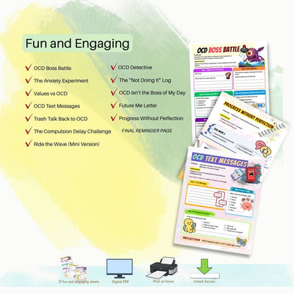 ERP OCD Worksheets for Teens Adolescents: Fun Engaging Tools for Therapists, Counselling Resources
