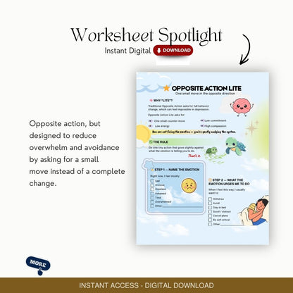 Opposite Action Lite: CBT for Depression, Behavior Activation Worksheets Activities