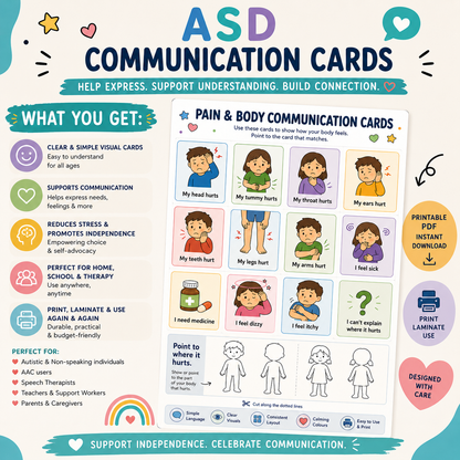 ASD Communication Cards - 142 Visual Aids for Autism + Non-verbal