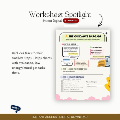 The Avoidance Bargain: CBT for Depression Worksheet, Behavioral Activation Activities